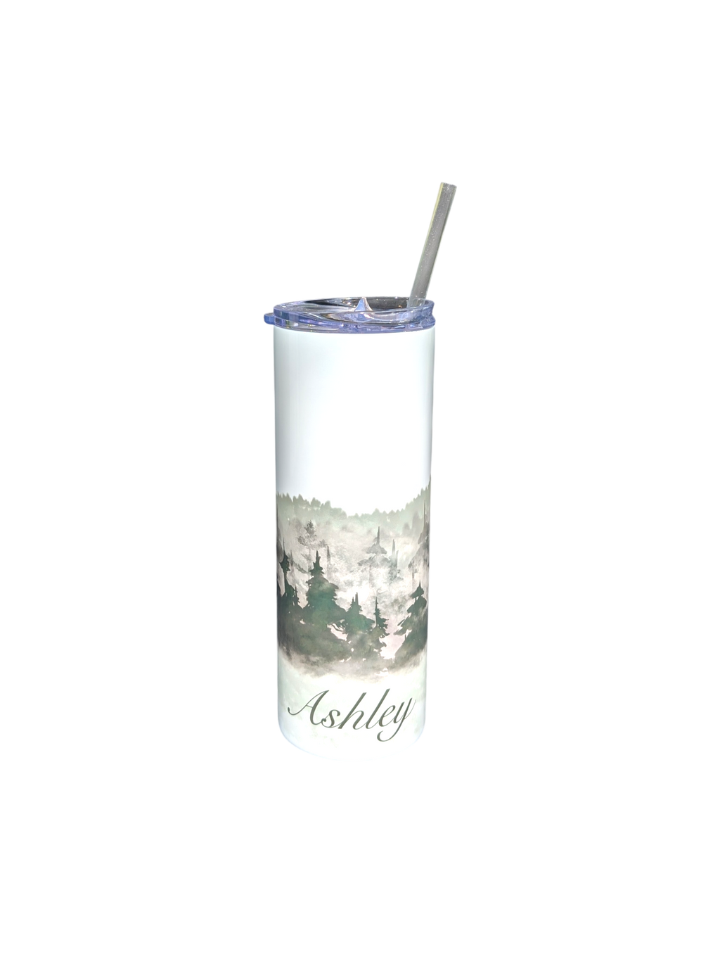Skinny Tumbler med sugrör - Dubbelväggad 600ml - Anpassningsbar - Foggy Forest