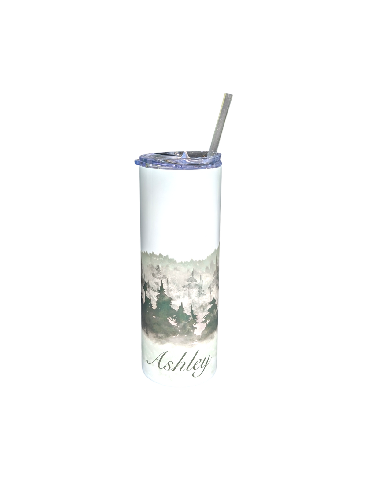 Skinny Tumbler med sugrör - Dubbelväggad 600ml - Anpassningsbar - Foggy Forest