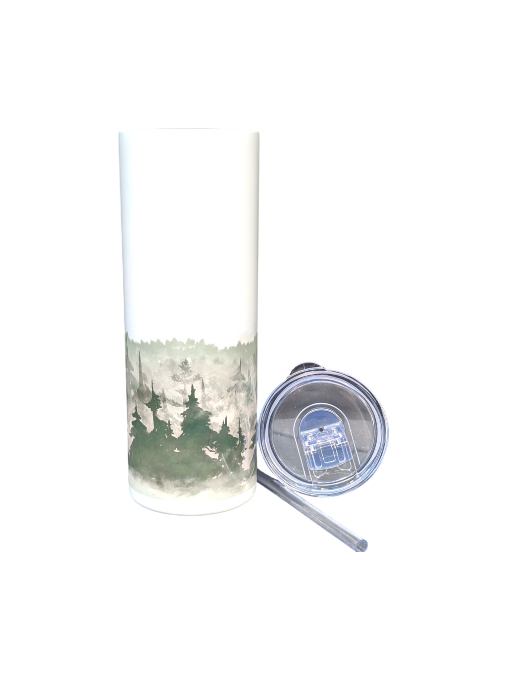 Skinny Tumbler med sugrör - Dubbelväggad 600ml - Anpassningsbar - Foggy Forest