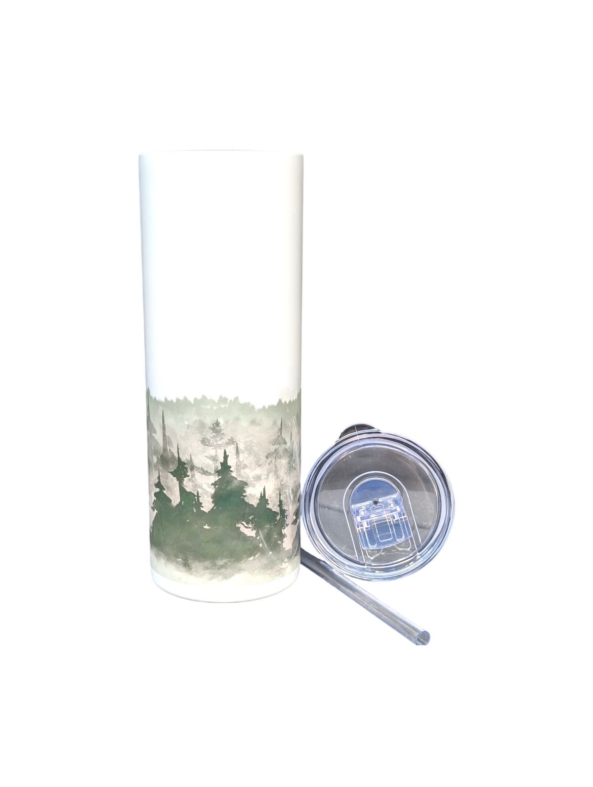 Skinny Tumbler med sugrör - Dubbelväggad 600ml - Anpassningsbar - Foggy Forest