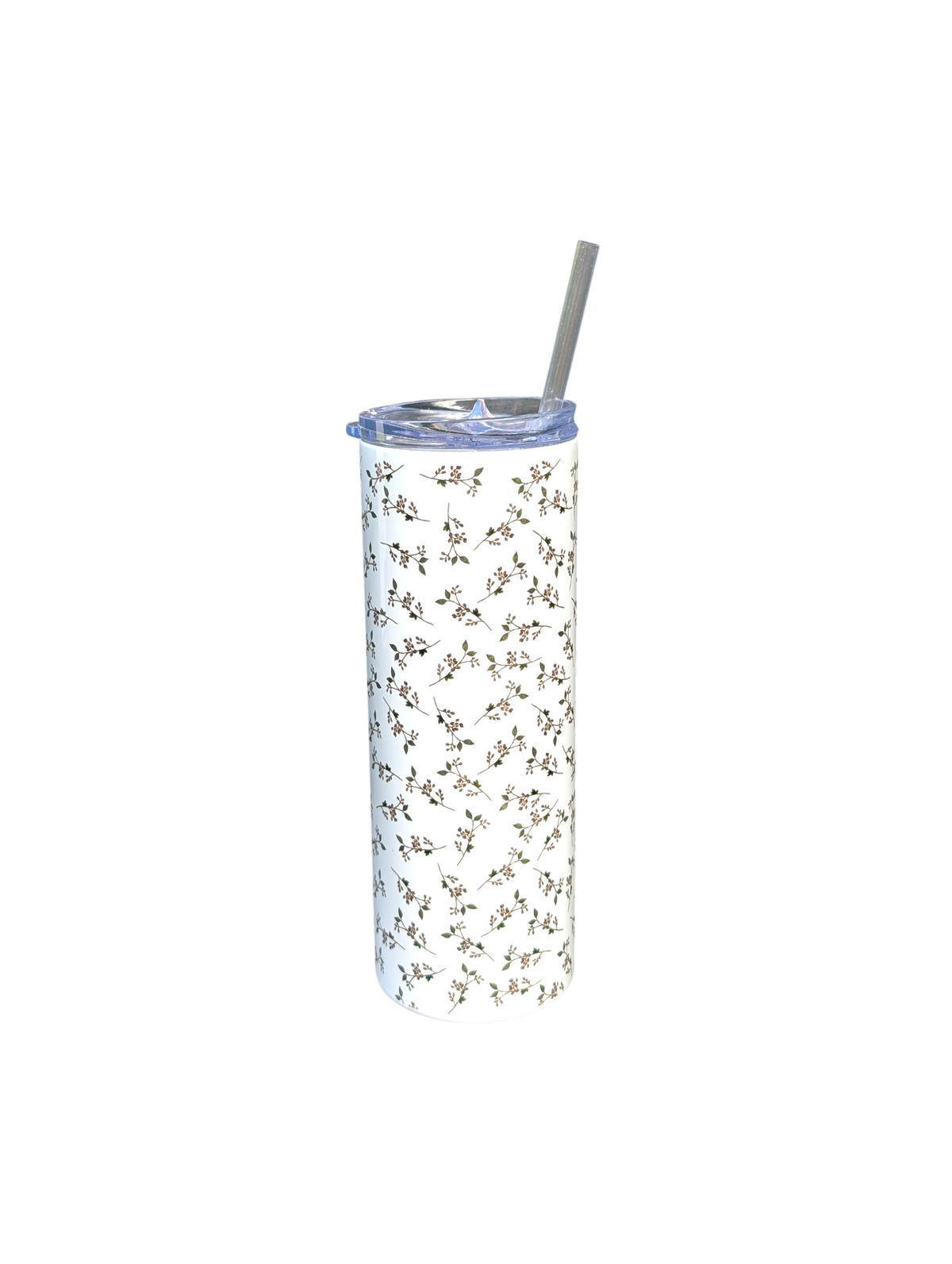 Skinny Tumbler med sugrör - Dubbelväggad 600ml - Anpassningsbar - Akvarell Bär