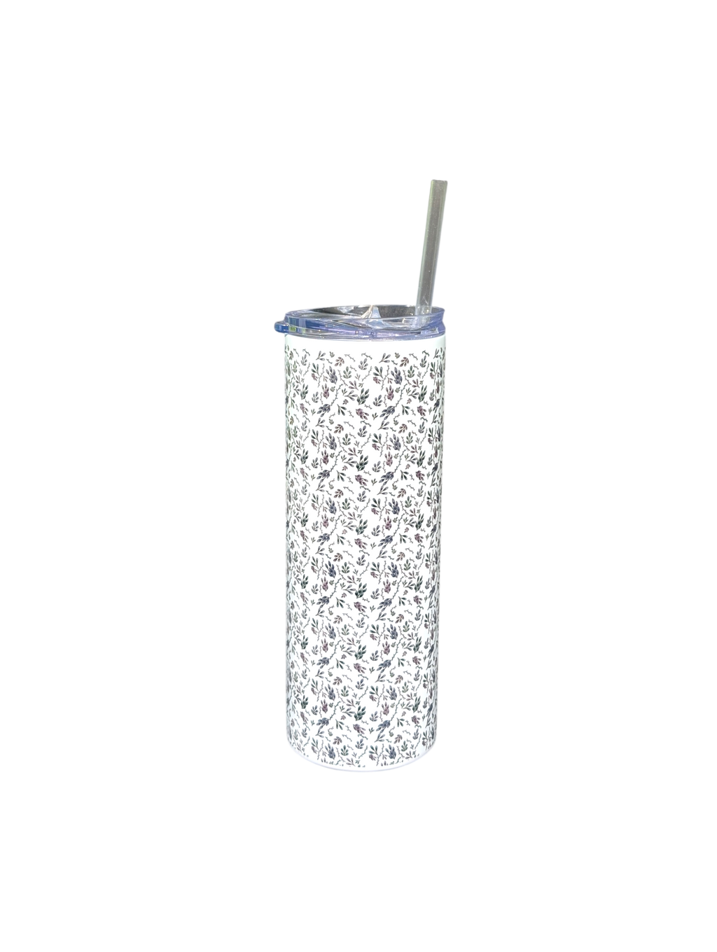 Skinny Tumbler med sugrör - Dubbelväggad 600ml - Anpassningsbar - Akvarell Löv